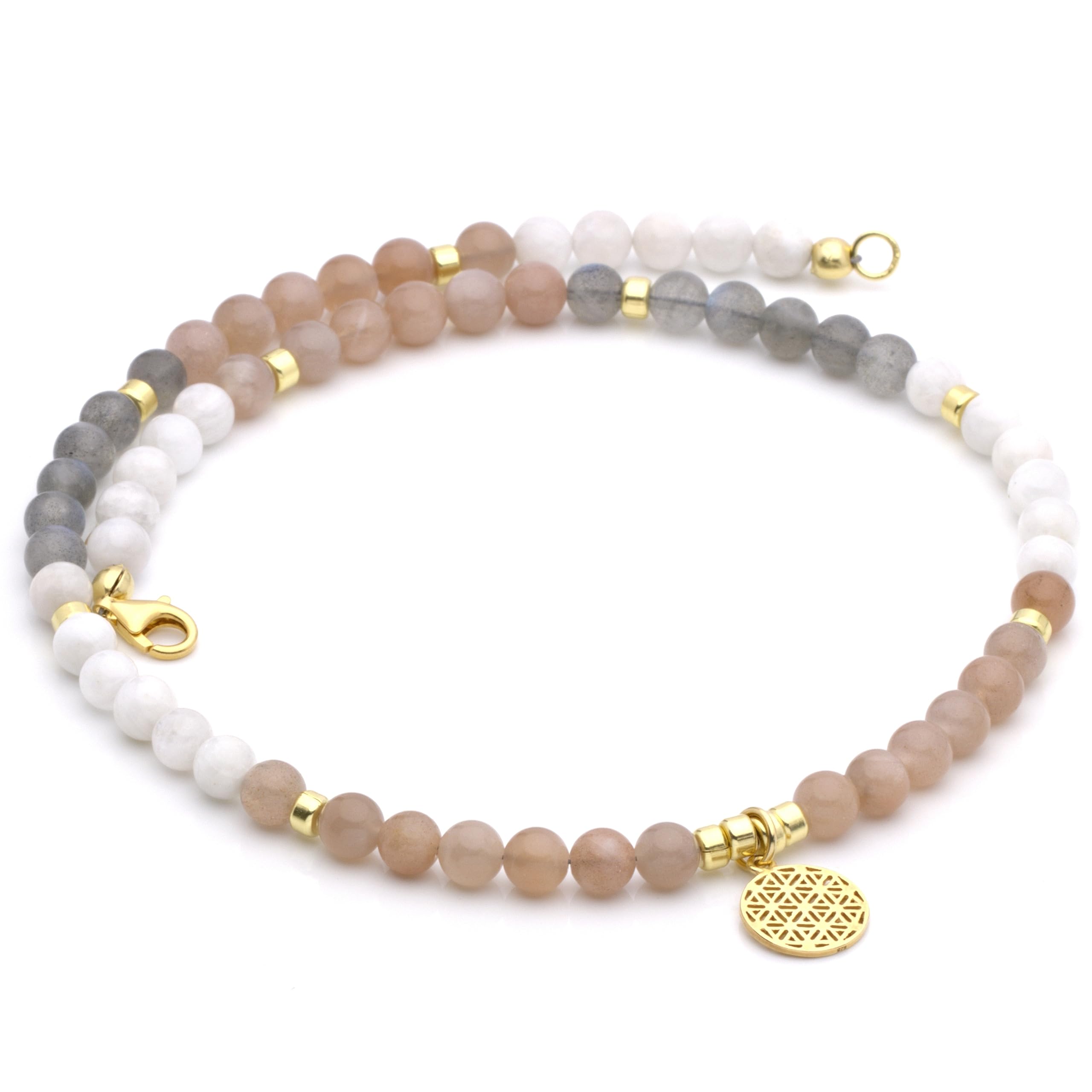 KARYSMA Echte Edelstein-Kette mit Anhänger Lebensblume, 925er Silber, Gold oder Roségold plattiert