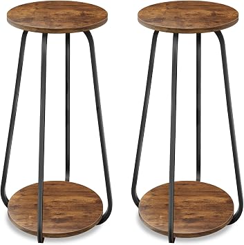 Plant Stand Indoor, 2 Tier Plant Shelf Pedestal Stand Flower Stand, Metal Wood Plant Stands for Indoor Plants Living Room Balcony Deck Garden
