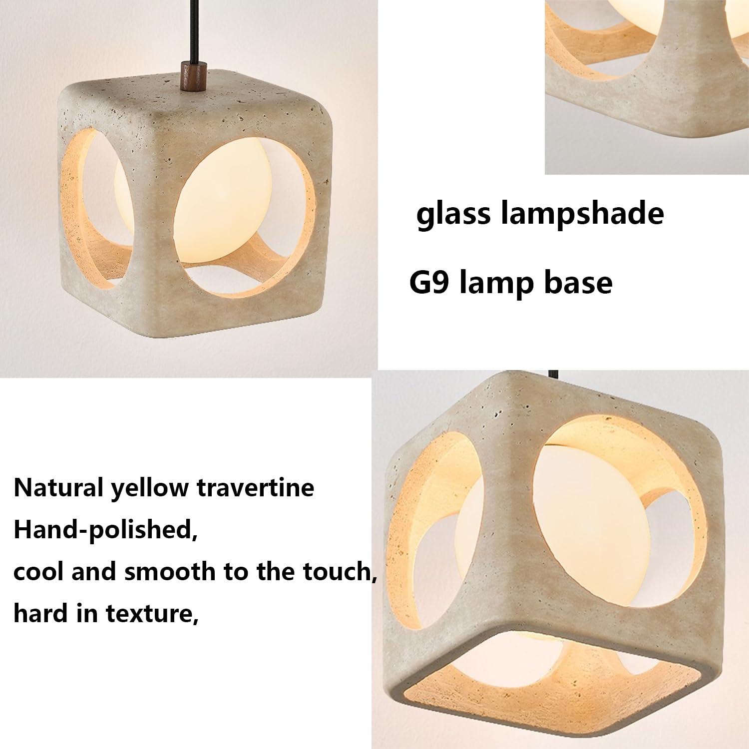 Lampa Wisząca Z Kwadratowym Prętem Z Trawertynu Hollow