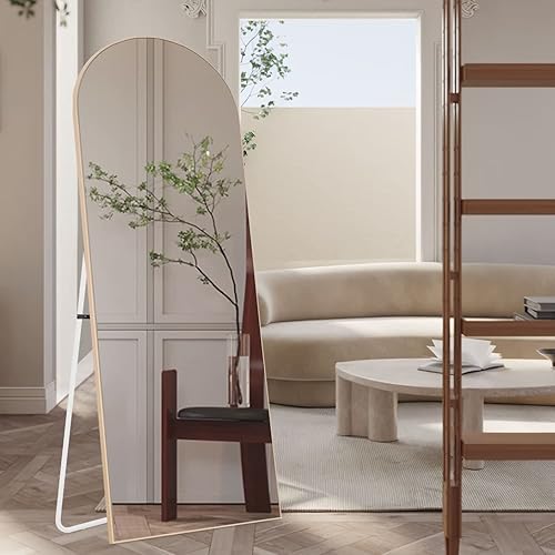 Natsukage Espejo de suelo arqueado de longitud completa, grande, largo, montado en la pared, vestidor para baño/dormitorio/sala de estar, marco de