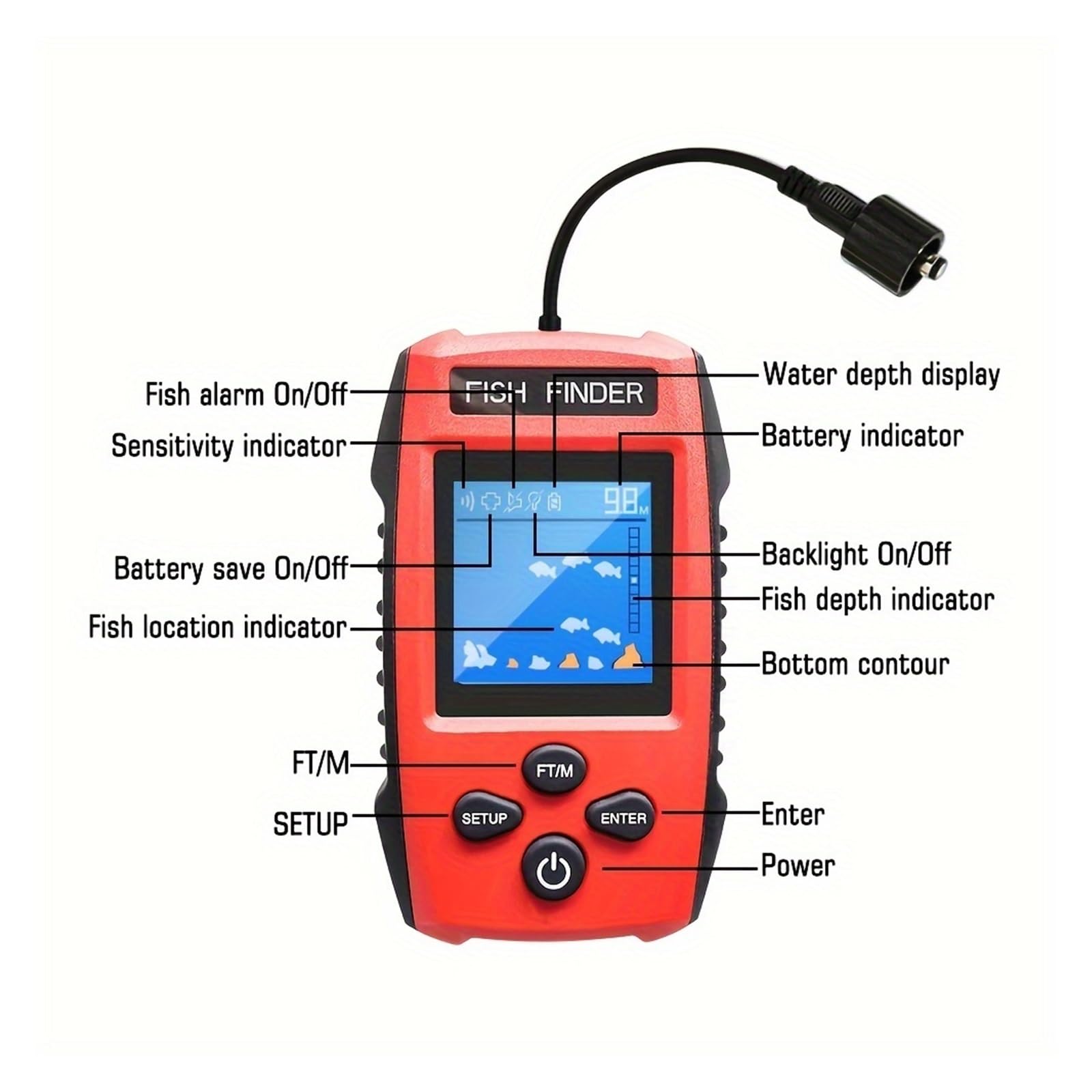 Ecoscandaglio, Ecoscandaglio LCD a colori con sensore cablato, display for acque profonde for barche