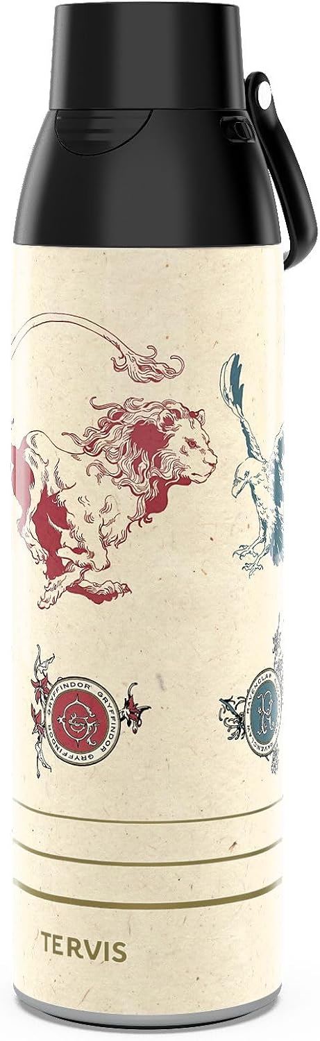 Tervis Venture Water Bottle Harry Potter - Vintage Houses Triple Insulated Tumbler Travel Cup Keeps Drinks Cold & Hot, 26oz, Stainless Steel