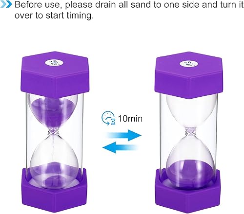 Miniatura 4 de PATIKIL Temporizador de arena de 10 minutos, reloj de arena hexagonal pequeño con cubierta de plástico, vidrio de arena de cuenta regresiva para