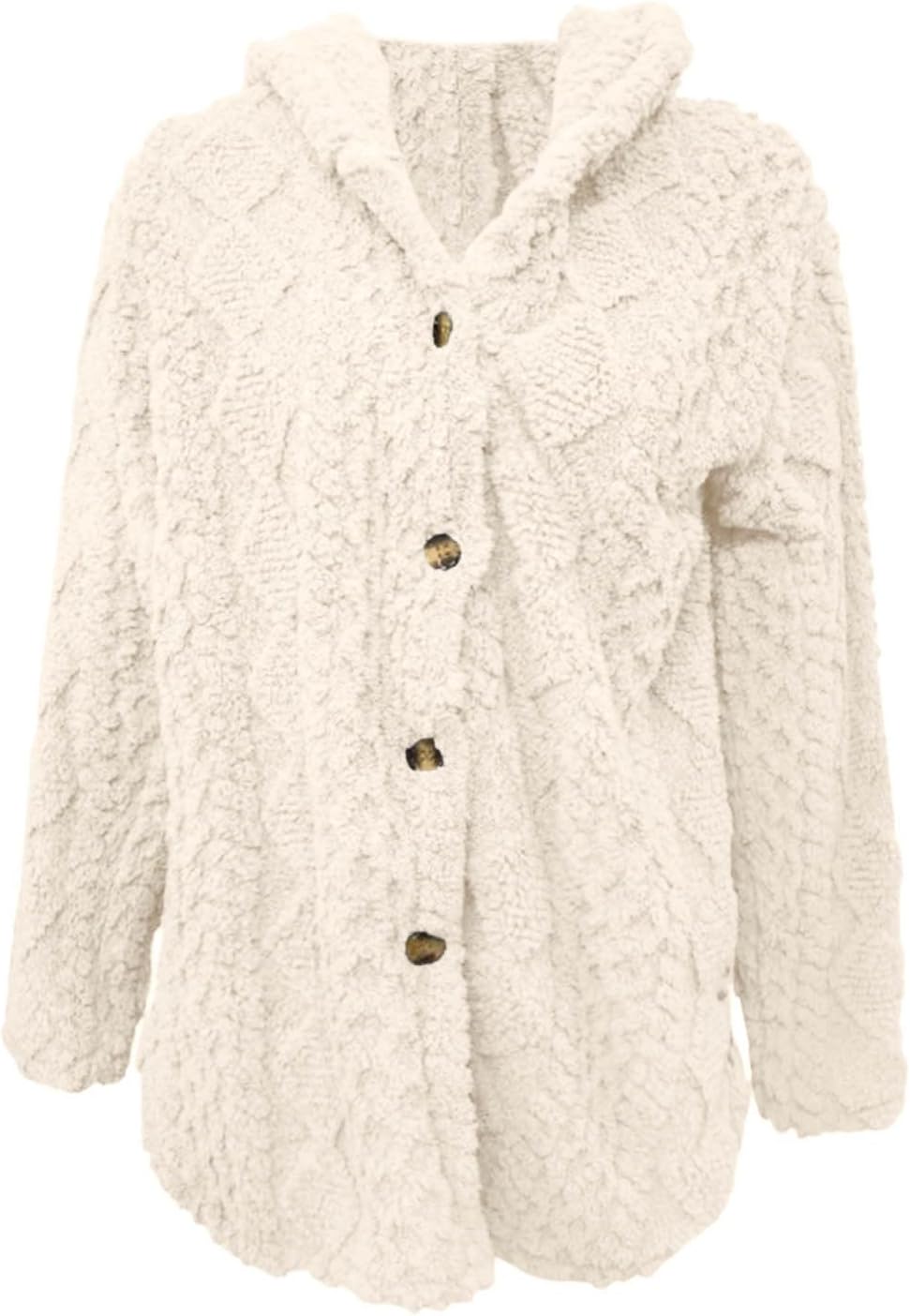 Fleece Jacket Women Casual Button Up Fuzzy Hooded Long Sleeve Cardigan Sweaters Warm Sherpa Lined Coat Outerwear - Image 3