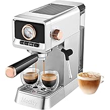 Mecity 20 Bar Espresso Machine with Milk Frother, Brushed Stainless Steel Shell, 37 fl.Oz Water Reservoir, Coffee Maker For Espresso, Latte, Mocha, Americano. 1400W