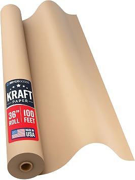 Large Brown Kraft Paper Roll - 36" x 1200" 100 ft - Made in USA - Ideal for Gift Wrapping, Packing, Moving, Postal, Shipping, Parcel, Wall Art, Crafts, Bulletin Boards, Floor Cover or Table Runner