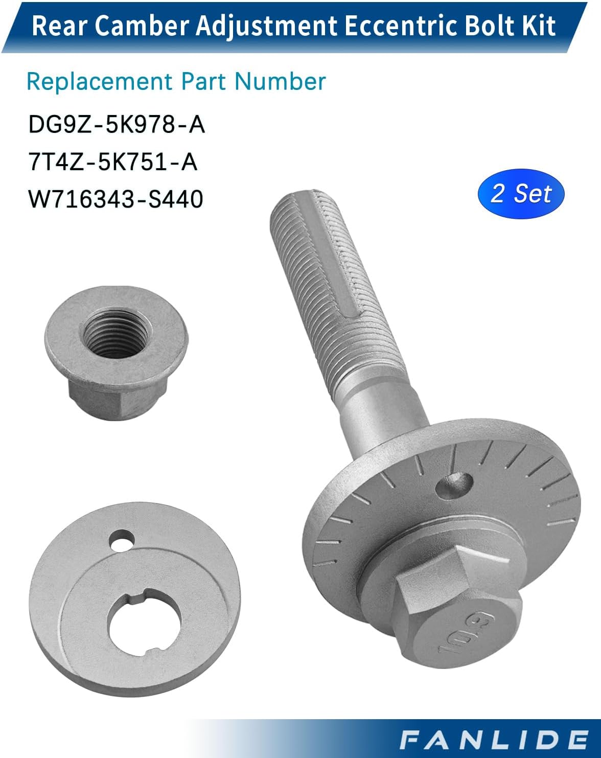 FANLIDE 2 Set Rear Camber Adjustment Eccentric Bolt Kit DG9Z-5K978-A 7T4Z-5K751-A W716343-S440 Compatible with Ford Edge Fusion Mustang and Lincoln MKX MKZ