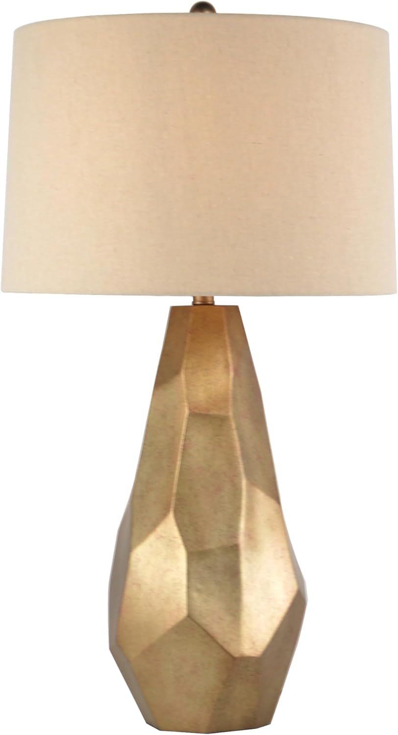 Abani Table Lamp Lia Faceted 31.5” – Modern Glam Gold Resin Base with Wheat Linen Shade – E26 Bulb Included – Elegant Desk Lamp for Bedroom, Living Room Lamp, Dorm or Nightstand
