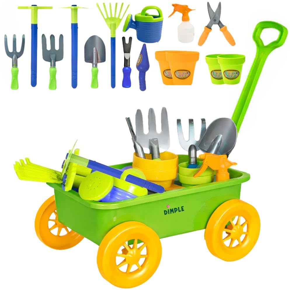Dimple Green Garden Wagon &amp; Tools Toy Set, 15 Pc Kids Gardening Play Set