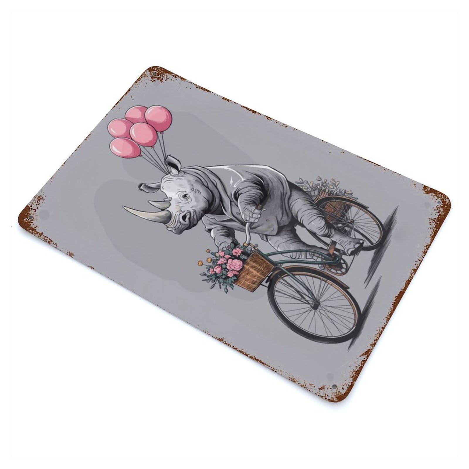Rhino Riding Bicycle Rustic Tin Plaque 11.8"x7.9", for Shed, Workshop And Garage Wall Decor, Rustic Home Decor