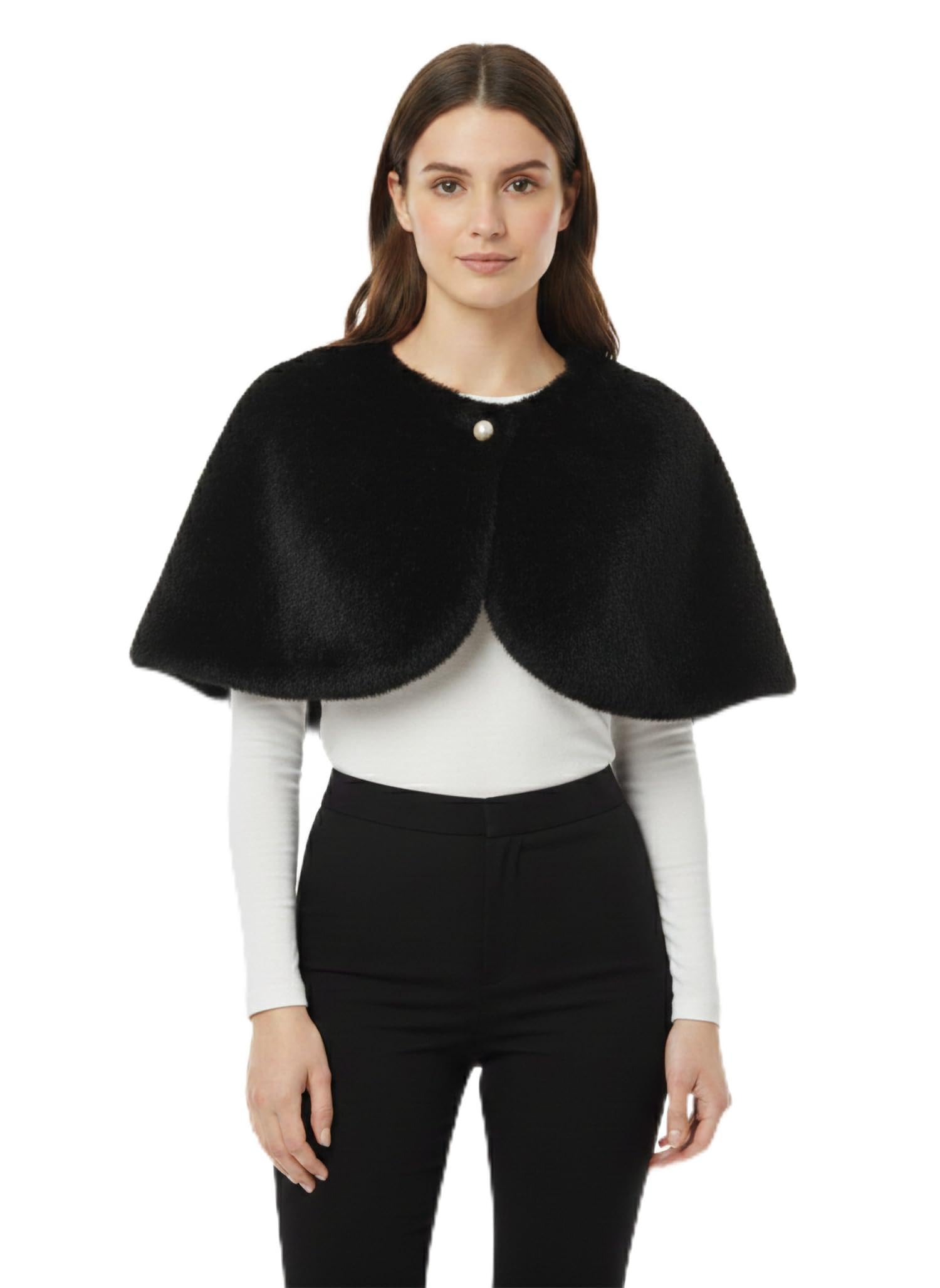 Soft Faux Fur Cape Medium Length with Button-image-40