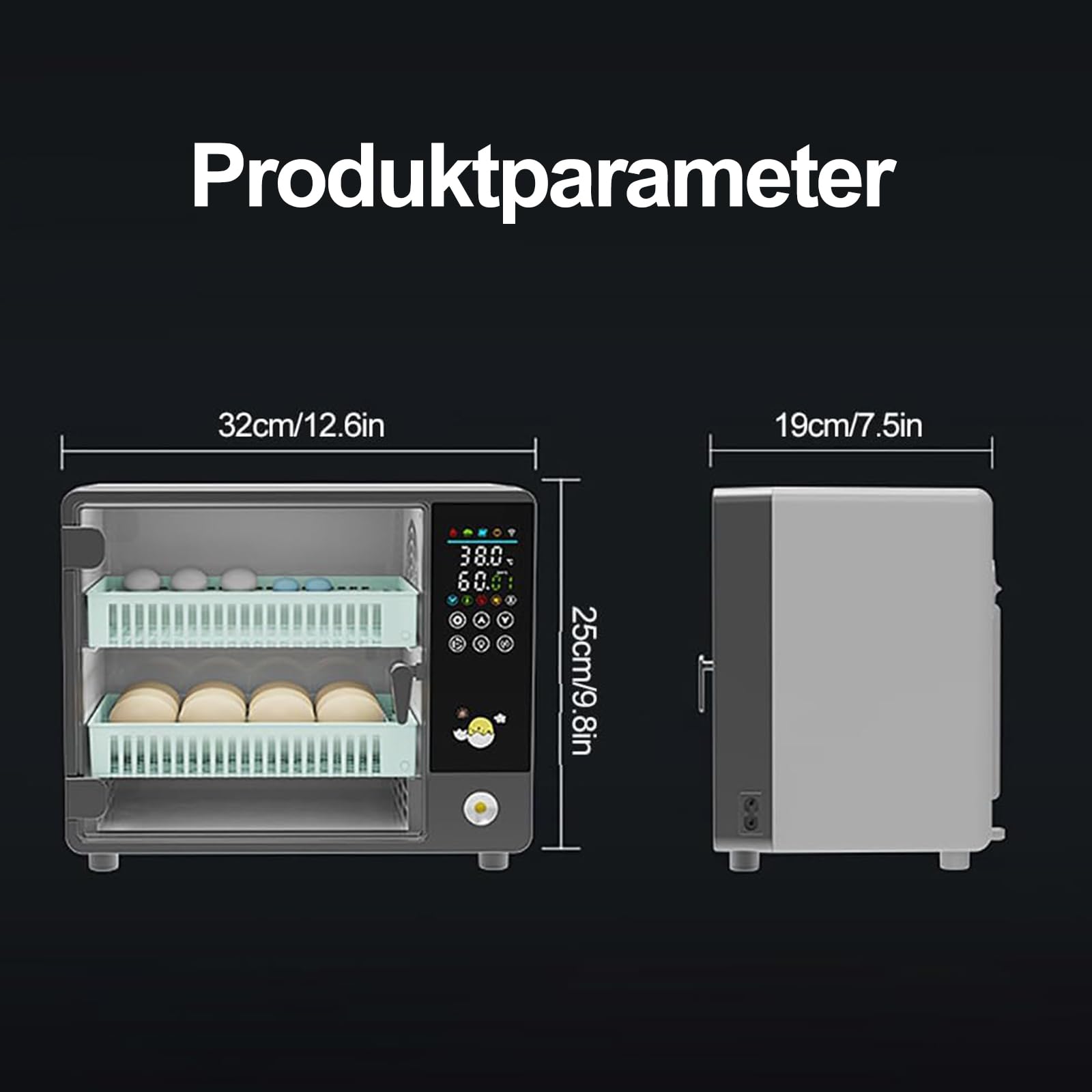 Brutautomat Vollautomatisch, 24 Eier Brutapparat, mit automatischer Eierwendung und automatischer Befeuchtung, Temperaturkontrolle, LED-Touchscreen, doppelte Stromversorgung, für Bruthühner, Wachteln