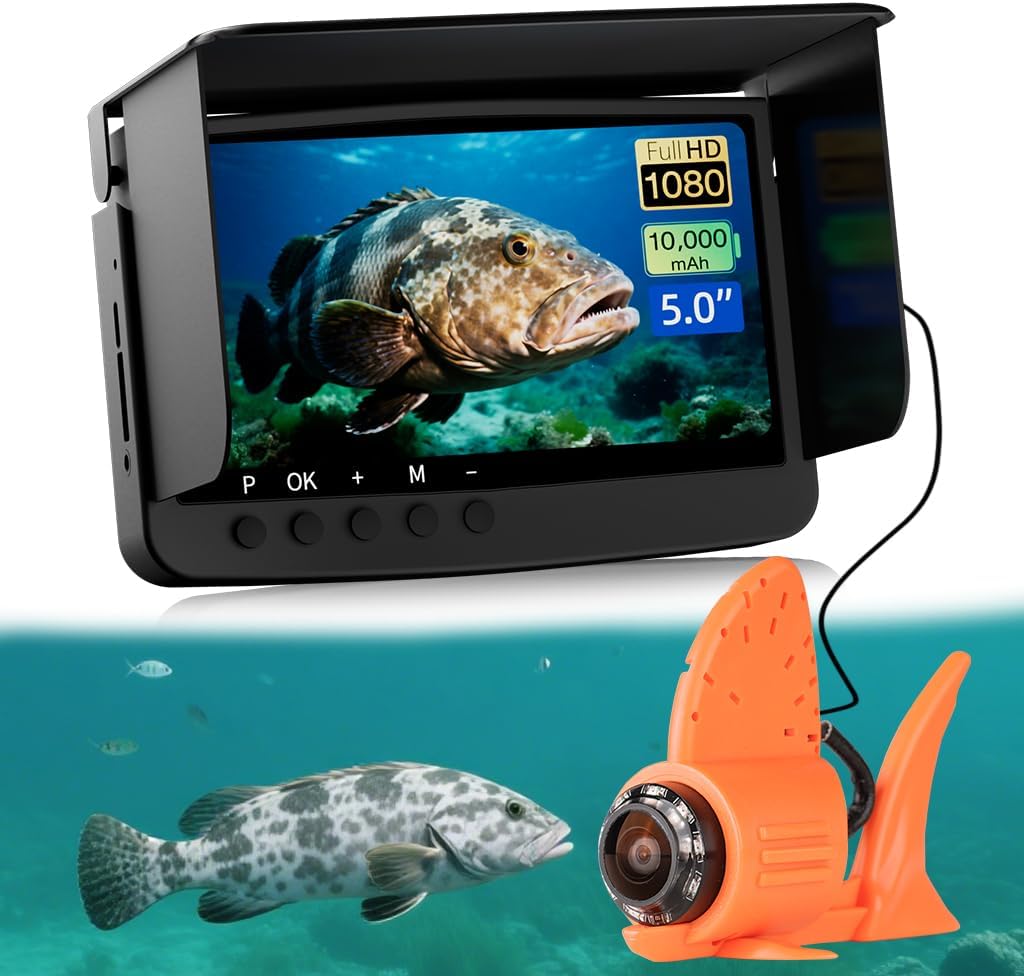 Underwater Fishing Camera Infrared Night Fishing Camera 5-inch HD Screen Equipped with 66-Foot About 20 Meters Cable 10000mah 10 Hours Battery Life for Ice Lake Sea Boat Kayak Fishing Fish Finder