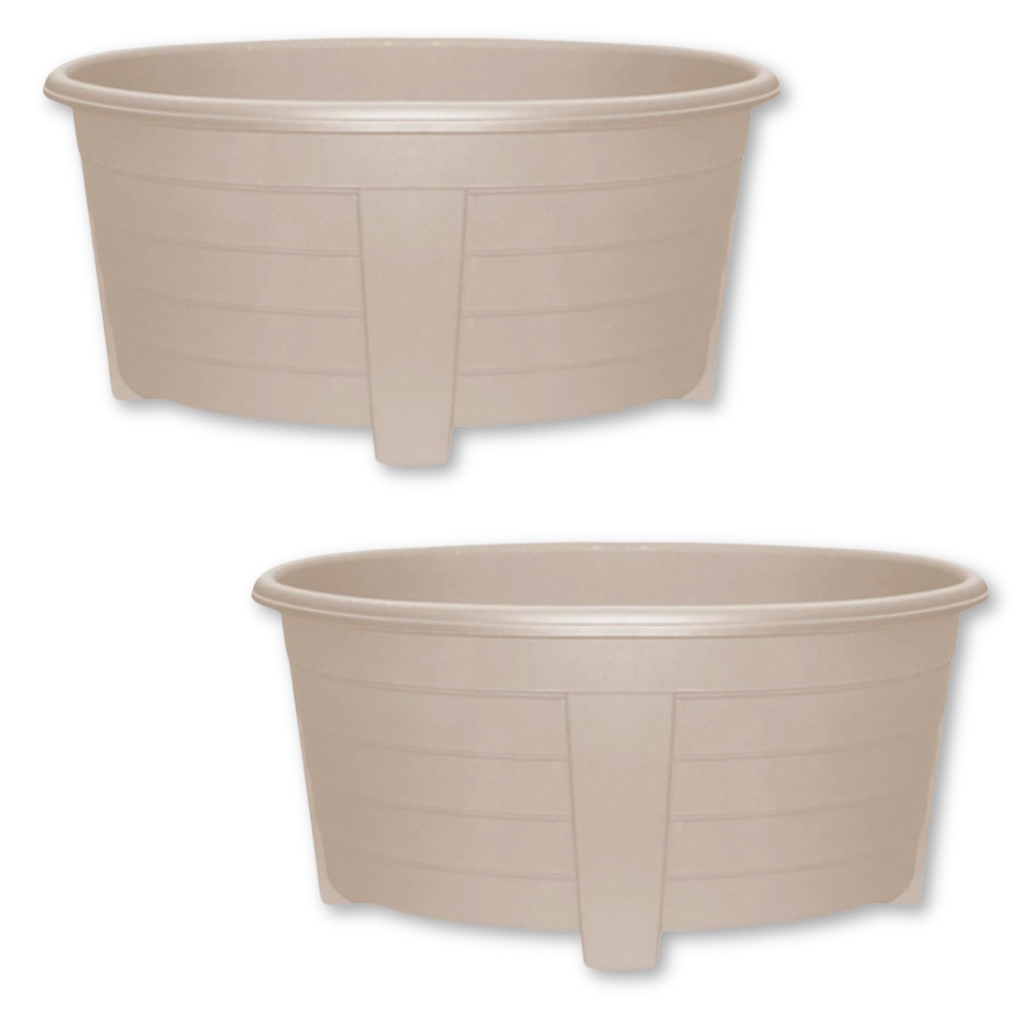 ALEEZ - 55cm Large Oval Planter Pot - Garden Planet Indoor & Outdoor Flower Pot - Plastic Trough, Raised Planter, Pack of 6 Window Herb Flower Box - DIY Drainage Holes (2, Taupe)
