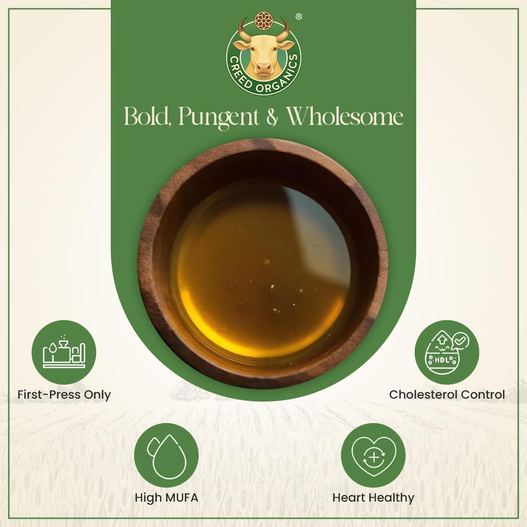 Creed Organics Woodpressed Mustard Oil 100 Pure Coldpressed Unrefined Traditional Ayurvedic For Cooking Pickling Wellness | Size 1 Liter (pack of 2) 4