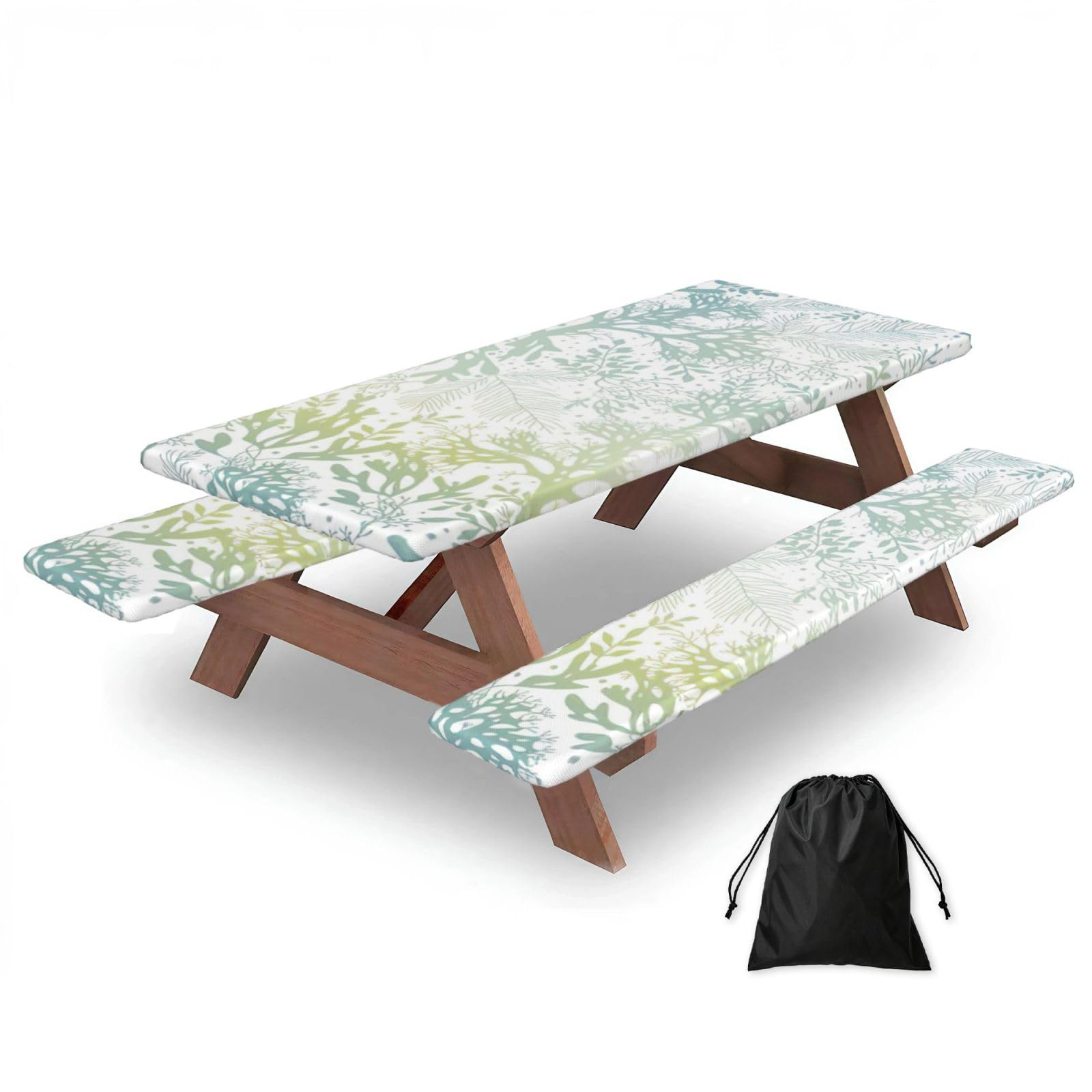 AYYQWE Green Sea Blue Seaweed Print Picnic Table Bench Cover Outdoor Garden Party Decor Daily Accessory Gift