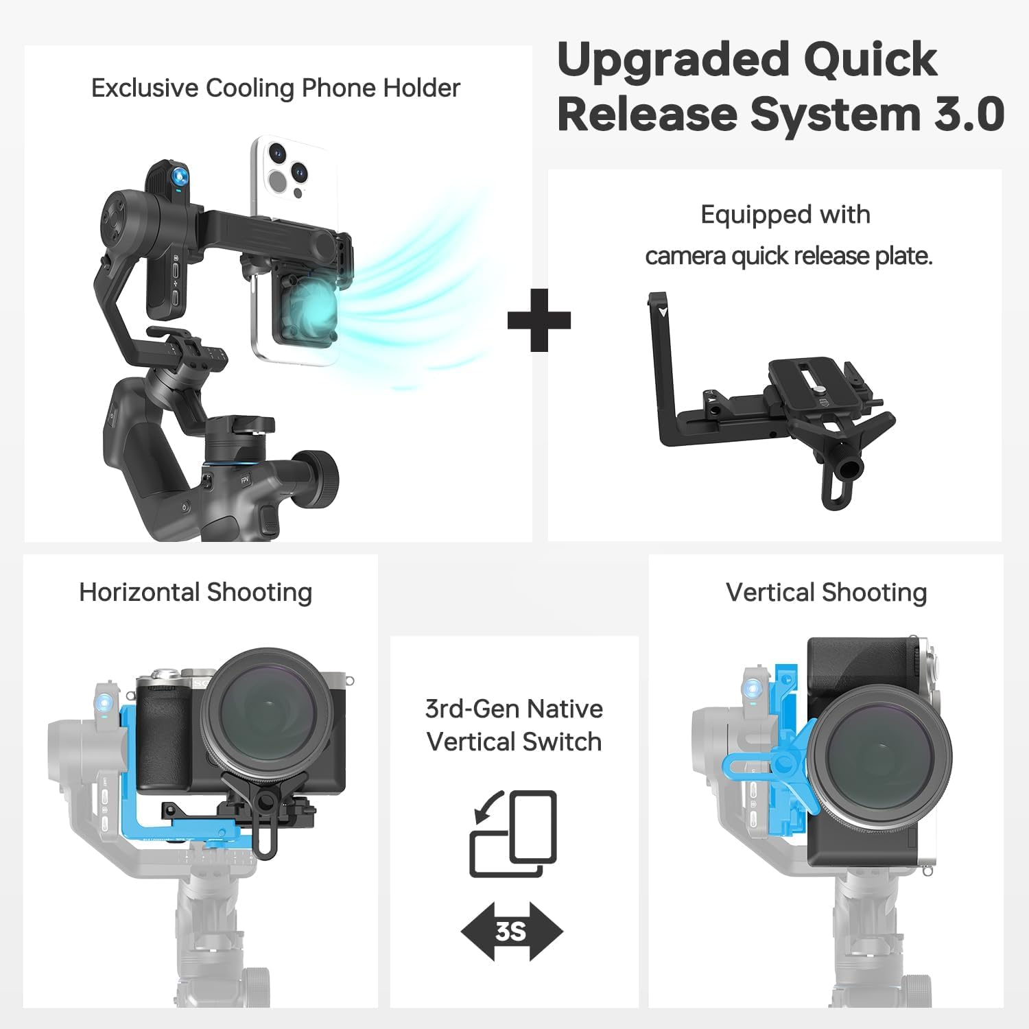 FeiyuTech SCORP Mini 3 [Kit] Gimbal Stabilizer for Mirrorless Cameras&Smartphone, 4.41lbs Payload, Built-in AI Tracking, Quick Vertical Shooting, for Sony/Canon/Nikon/Fujifilm/DJI Action/Gopro/iPhone