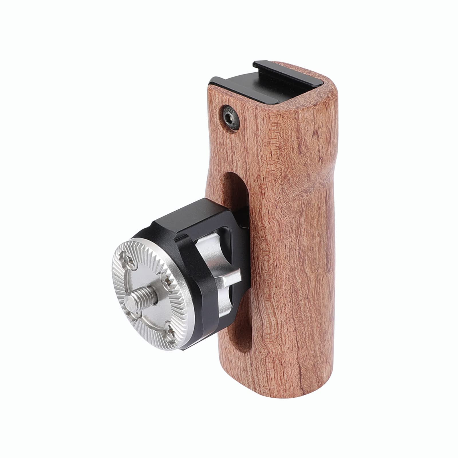 SZRIGAdjustable Wooden Handgrip with M6 Rosette Mount & Top hot Shoe Mouth for DLSR Camera Cage Kit (Switch Right or Left Hand)