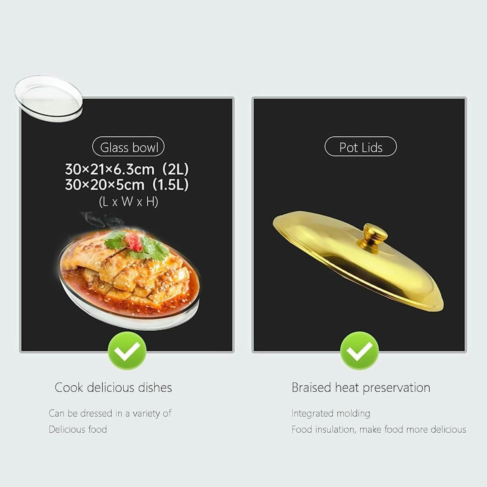 Scaldavivande, Server E Riscaldatore per Buffet, Bruciatore per Mantenere Caldi I Cibi, Set per Pentole Calde da Buffet con Coperchio in Vetro Temperato, Set per Pentole（Golden-2L）