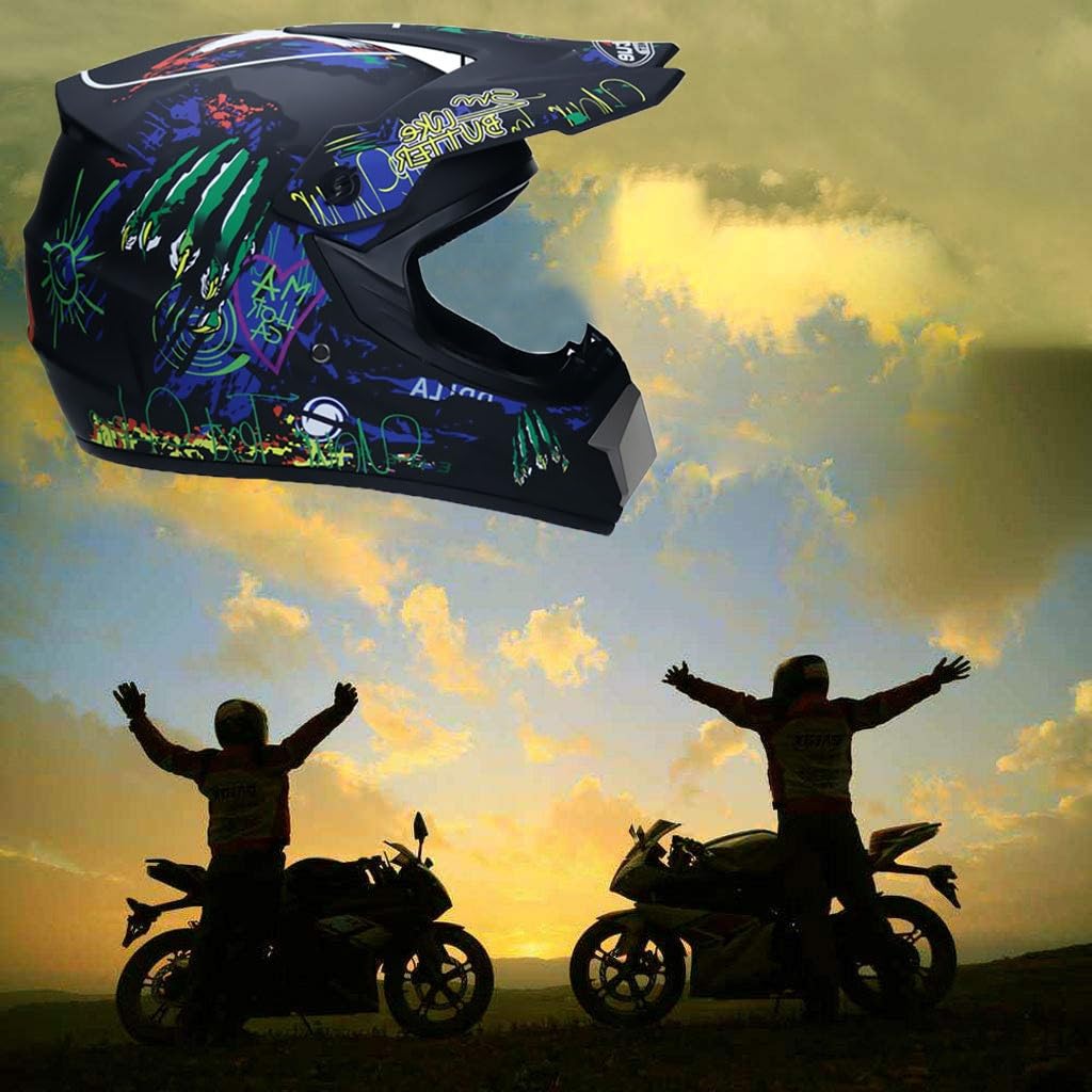Gioventù Bambini Casco Motocross, con Occhiali Guanti Maschera, Adulto Unisex Integrale MTB Moto Casco ATV Scooter Attraverso Casco, Discesa Gara di Enduro MX Quad Bicicletta Sporca Schianto Casco