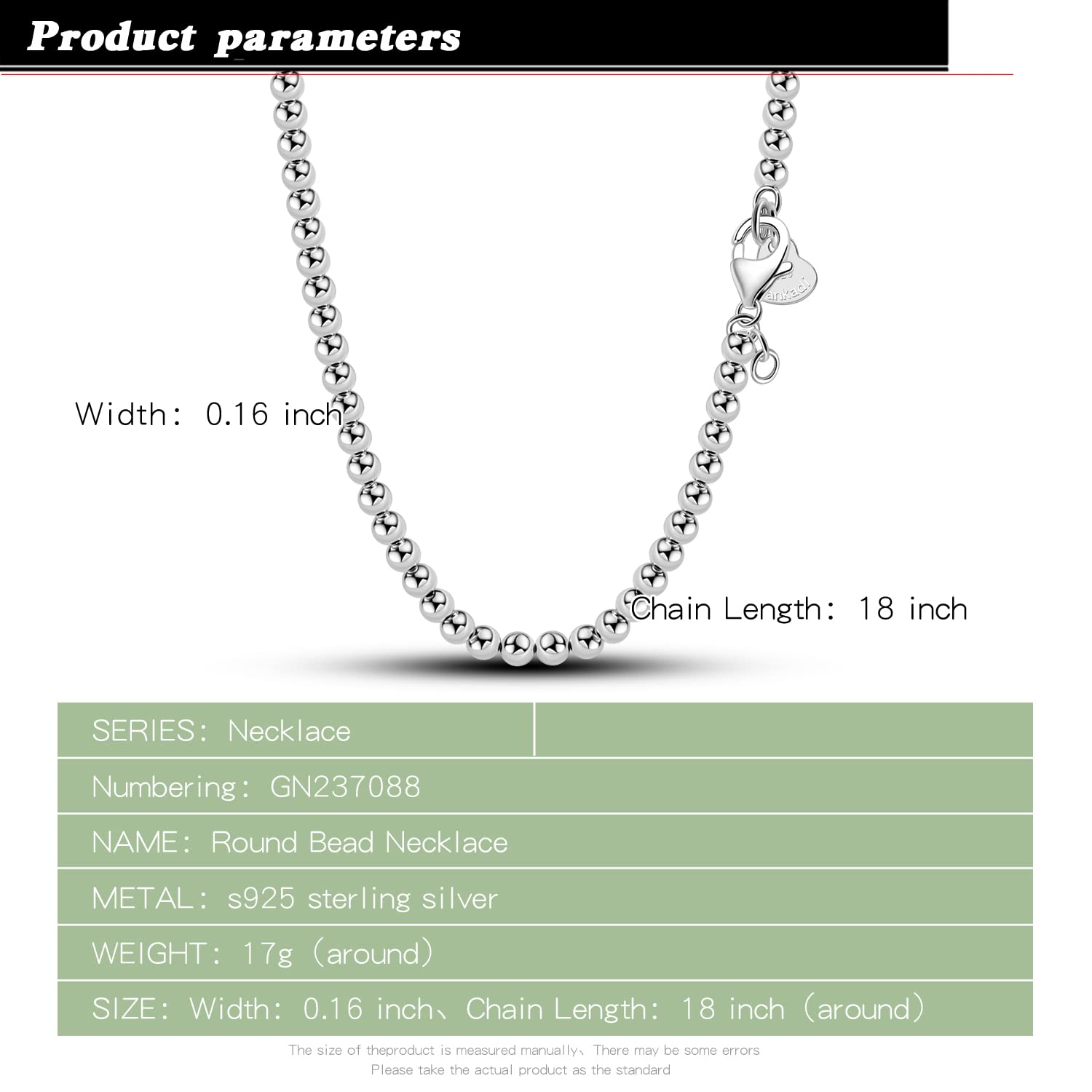 Dankadi Collana di perle in argento 925 largo 4 mm, 6 mm, senza e con ciondolo a forma di campanello, 18-32"/45-81 cm, collana di palline dorate, regalo per donna uomo