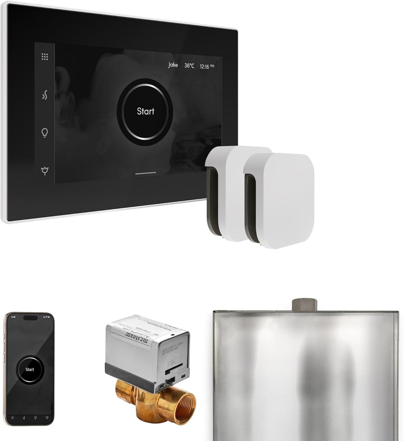 Mr Steam XButler Max Steam Shower Ctrl Pkg w/iSteamX Control and Steamhead in Black White