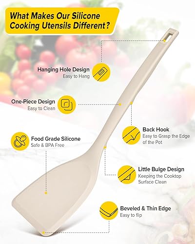 Miniatura 2 de Paquete de 2 espátulas de silicona, juego de espátulas de cocina antiadherentes con ganchos traseros, utensilios de cocina resistentes al calor, sin