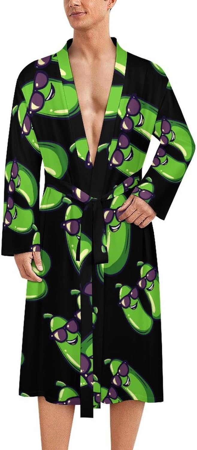 Zucchini-Courgettes Men's Robe Soft Bathrobe V Neck Loungewear Sleepwear Nightgown Dressing Gown