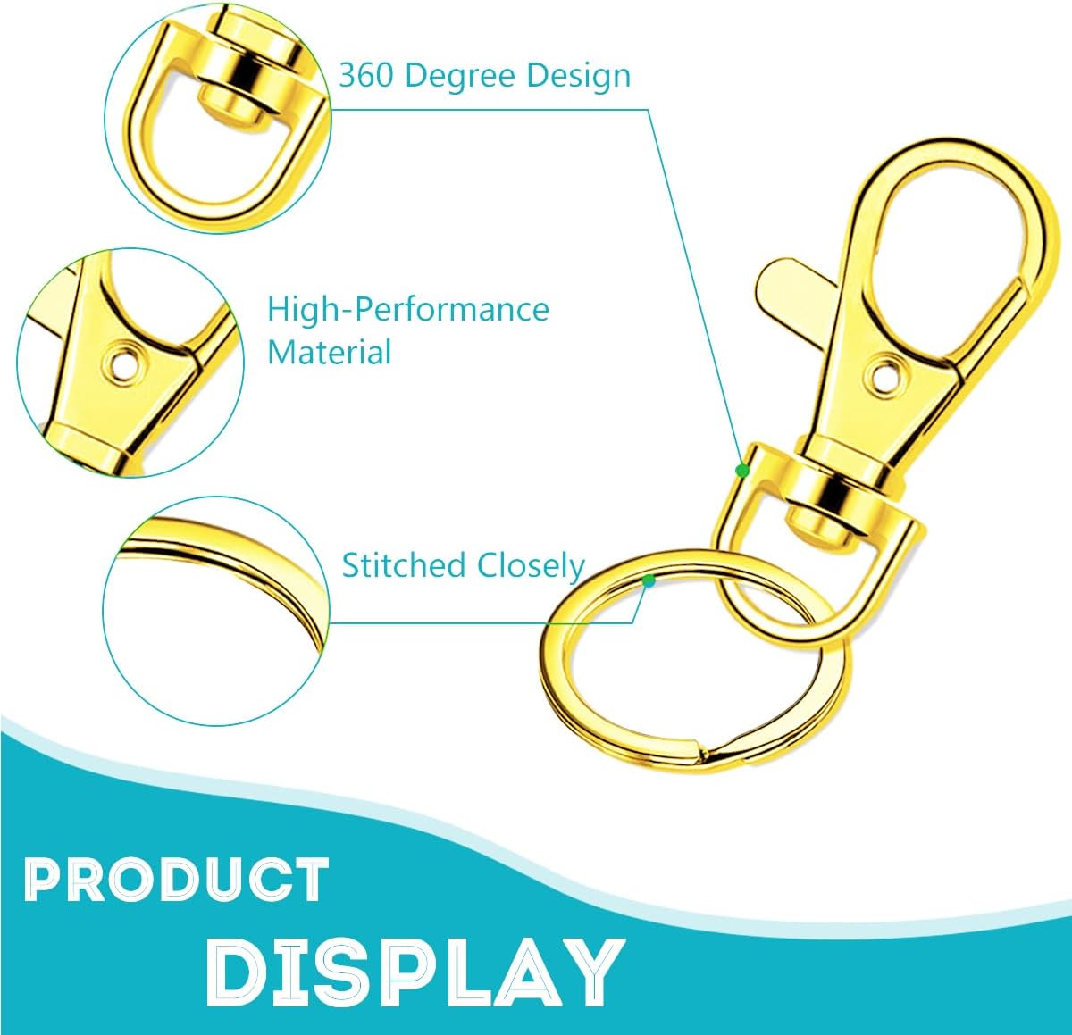 100 Pcs Keychain Hooks with Key Rings, Keychain Clip Hooks with Rings for Lanyard Jewelry Making DIY Crafts(50 Pcs Metal Lobster Claw Clasps + 50 Pcs Flat Key Rings) (Gold) - Image 3