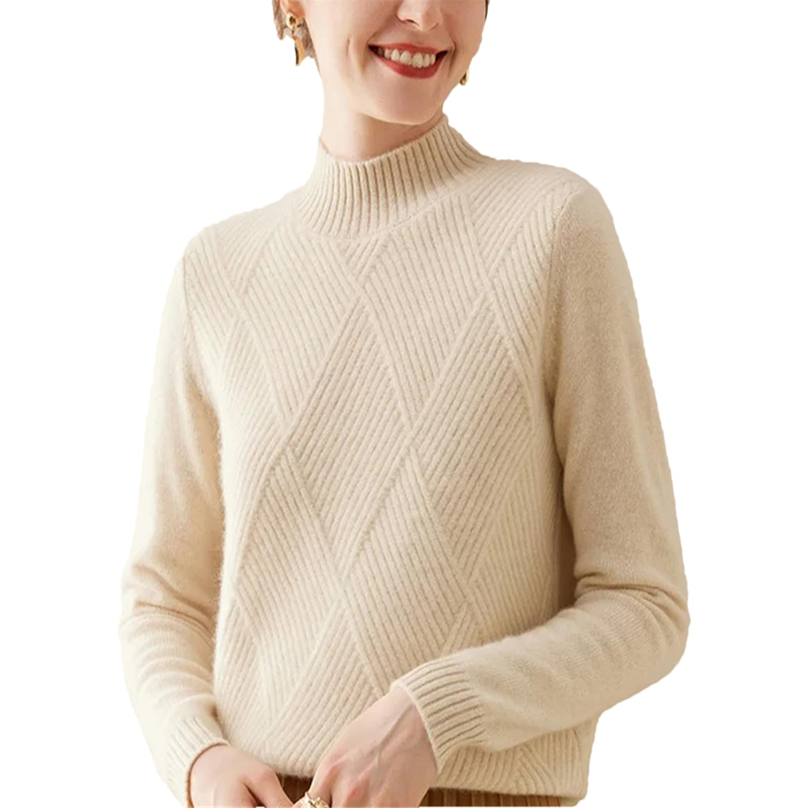 Damen-Winterpullover aus Kaschmirwolle, Rundhalsausschnitt, lässig, einfarbig, warm, Strickpullover