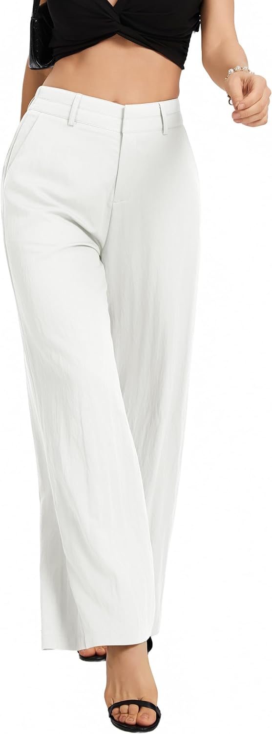 Womens Wide Leg Pants Casual High Waisted Stretchy Double Waisted Work Dress Pant - Image 4