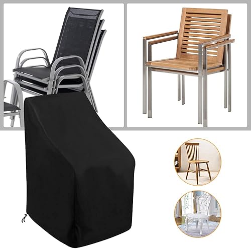 Miniatura 8 de Funda para Silla Apilable de Exterior Impermeable, Uranshin Fundas para Muebles de Patio Exterior Sillas Apiladas 210D, Fundas para Sillas de
