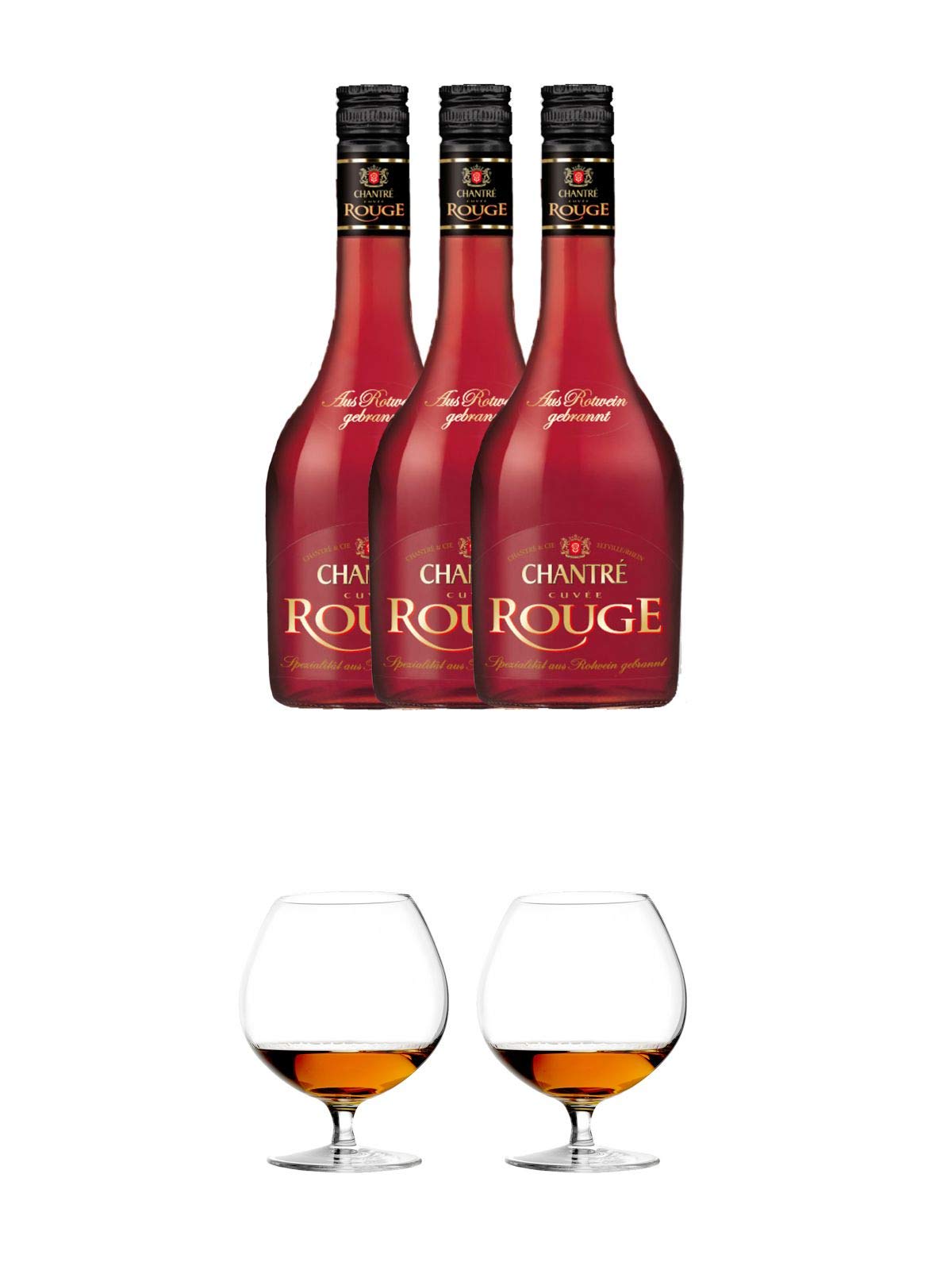 Chantrè Cuvee Rouge 3 x 0,7 Liter + Cognacglas/Schwenker Stölzle 1 Stück - 103/18 + Cognacglas/Schwenker Stölzle 1 Stück - 103/18