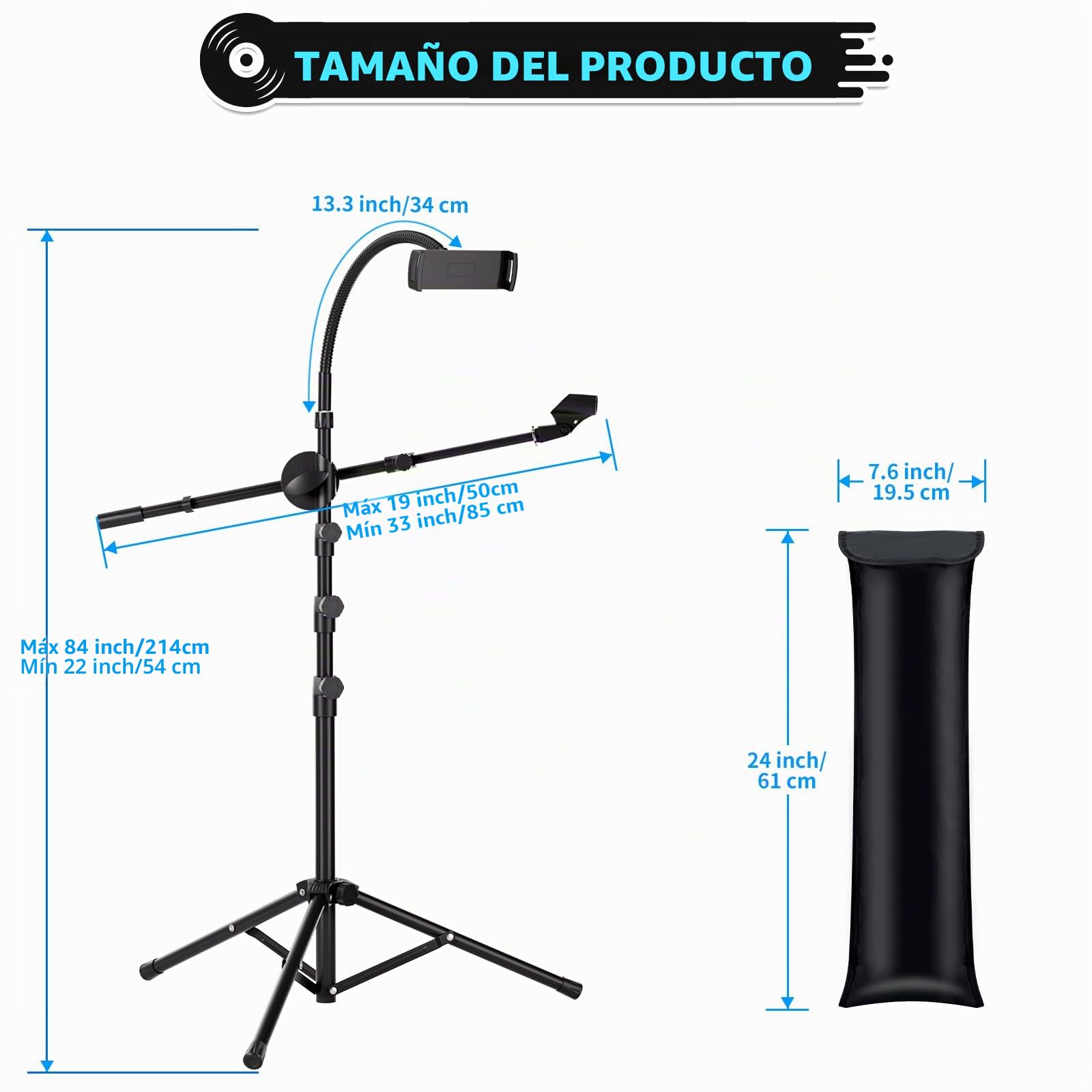 K KASONIC Soporte de Micrófono con Portatabletas, Soporte de Micrófono de Trípode Ajustable con Brazo para Actuaciones, Soporte de Micrófonos de Pie para Canto, Actividades al Aire Libre