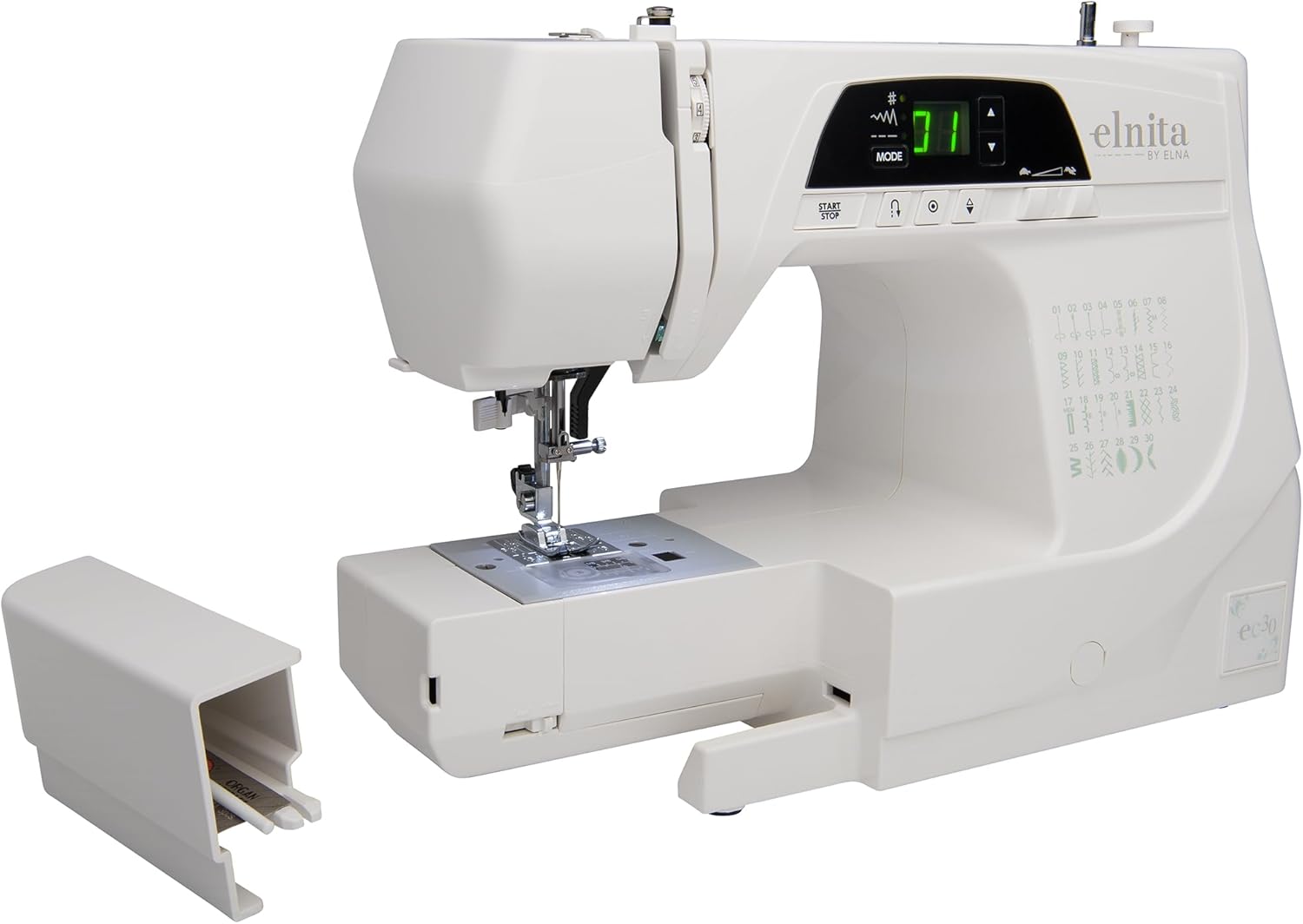 Elnita EC30 Computerized Sewing Machine with 30 Stitches, LED Display, Needle Threader, Locking Stitch, Start/Stop Button and Foot Control; Lightweight and portable for home