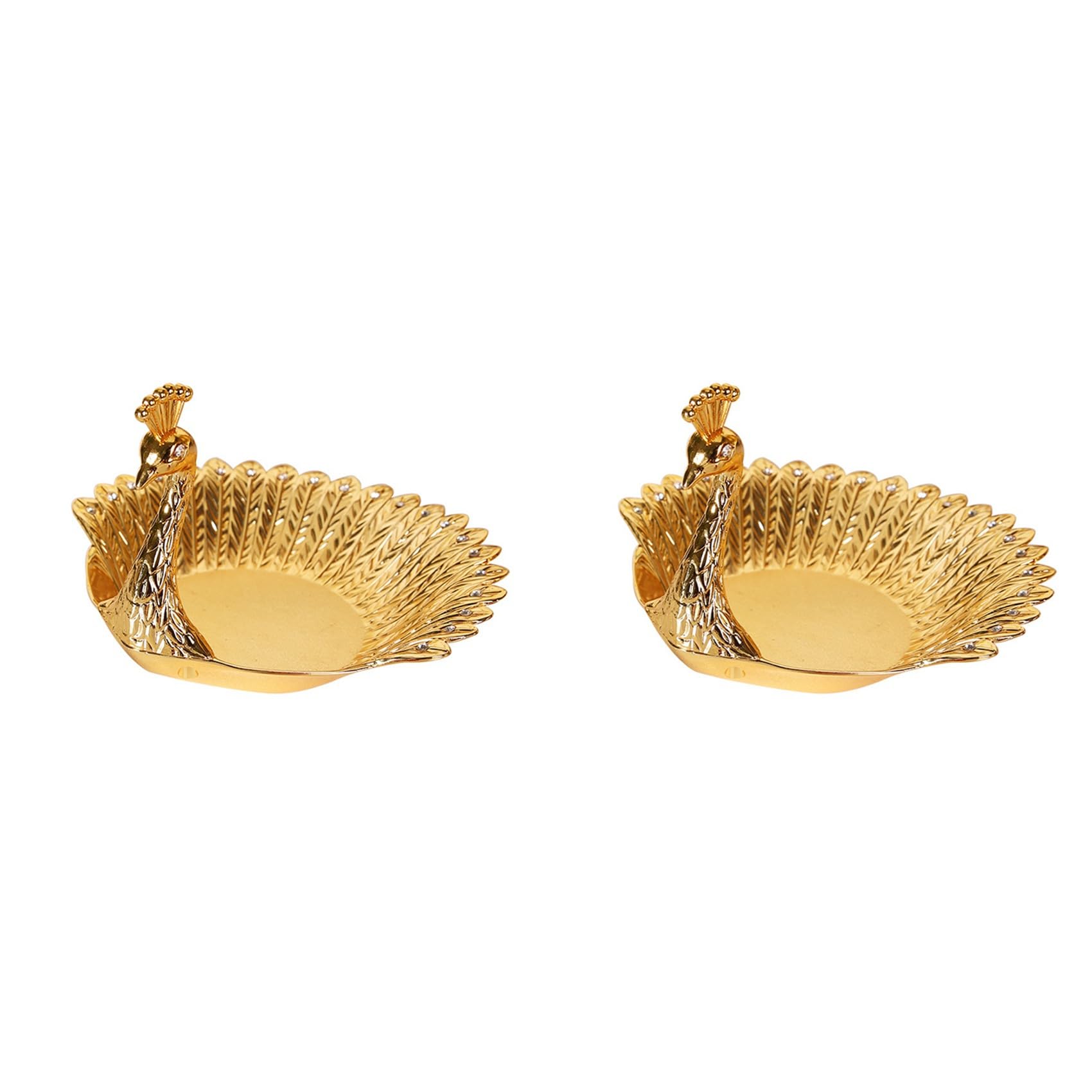 Xnuiasqe Gold 2X Peacocks Fruit Plate Metal Tray Dish Delicate Storage Plate For Candy Trinket Jewelry Snack Tray Serving