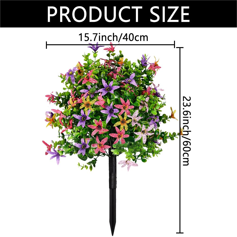 MTICYL 23.6in Artificial Boxwood Topiary Ball Trees with Flowers,2 Pack UV Resistant Faux Greenery Shrubs for Outdoor with Ground Spike,Fake Boxwood Plants for Front Porch Garden Yard