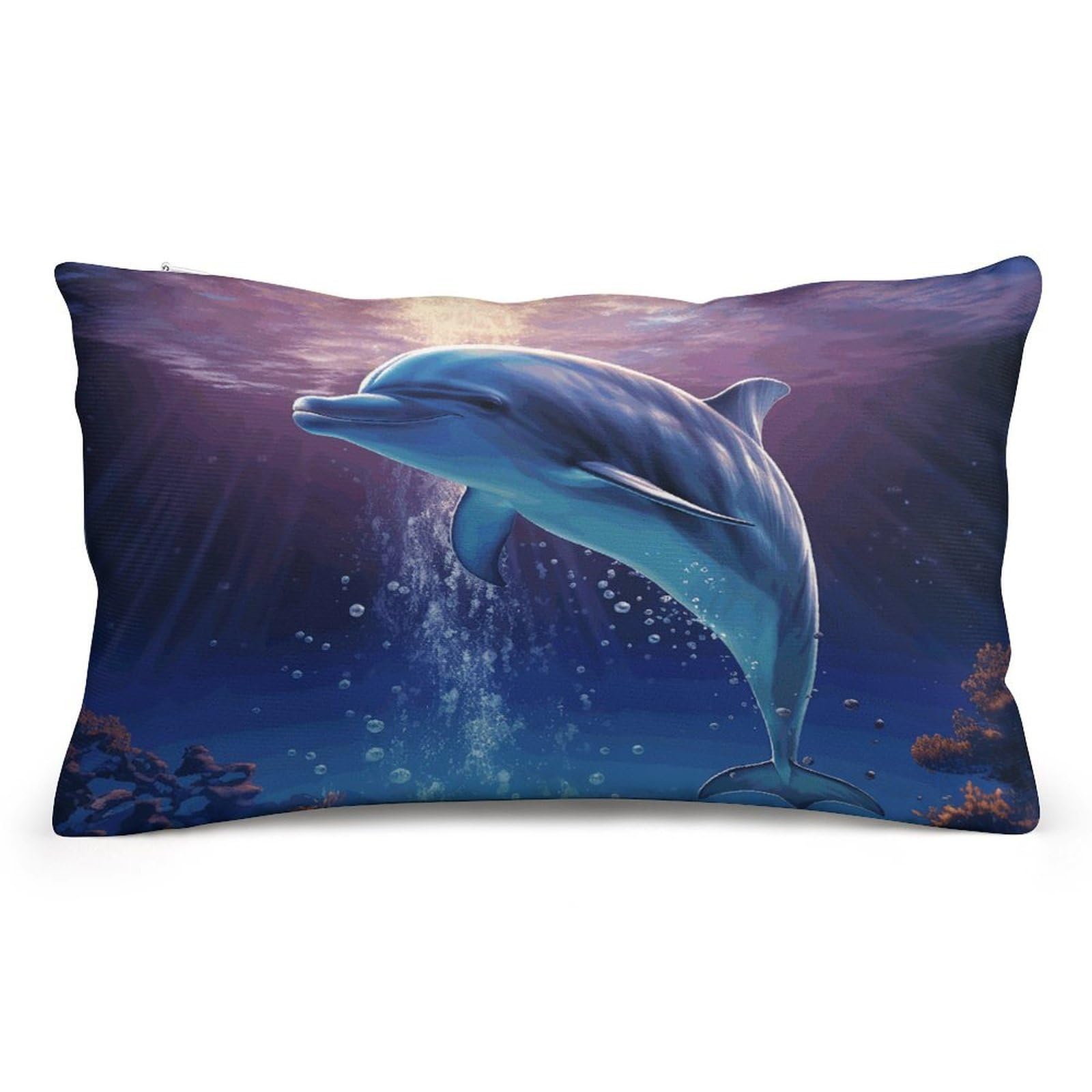 Velvet Pillowcases Standard Size 8"x12", Ultra Soft Breathable Pillow Cases for Bed, Luxury Cozy Fuzzy Pillow Shams, Lumbar Pillow Cover, Ocean Dolphin Cushion Case Home Decor