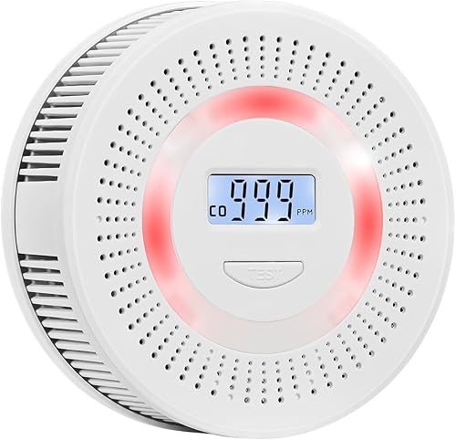Miniatura 9 de Detector de CO y humo 2 en 1, detectores de monóxido de carbono con botón de pruebareinicio y pantalla LED digital y detectores de alarmas y