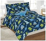 Elegant Home Multicolor Dark Blue Green Dinosaurs Jurassic Park Design 8 Piece Comforter Bedding Set for Boys/Kids Bed in a Bag with Sheet Set & Decorative Toy Pillow # Dinosaurs Blue (Full Size)
