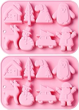 Christmas Themed Santa Claus Reindeer Penguin Chocolate Silicone Molds for Candy Cookices Snack Fondant Cupcakes Cake Pops Cake Decoration and Clay Crafting Projects 2 Pcs, Pink