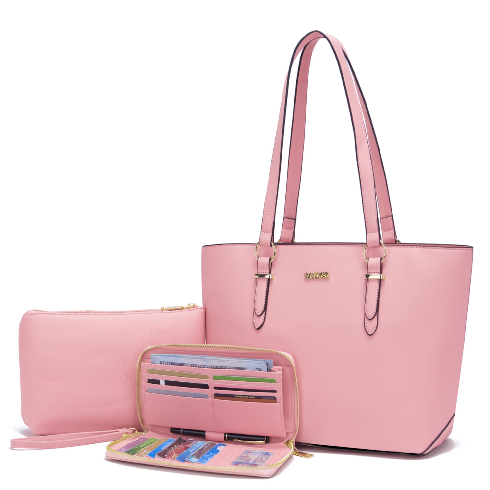 Qiyuer Versatile Daily Purses with RFID Wallet for Women Tote Handbag Set