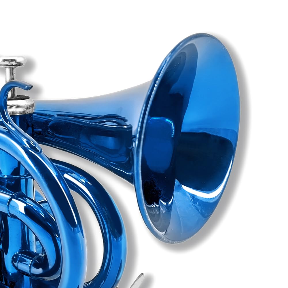 Tromba tascabile professionale in ottone, finitura laccata, con custodia per il trasporto e accessori per la pulizia per principianti e musicisti (blu)