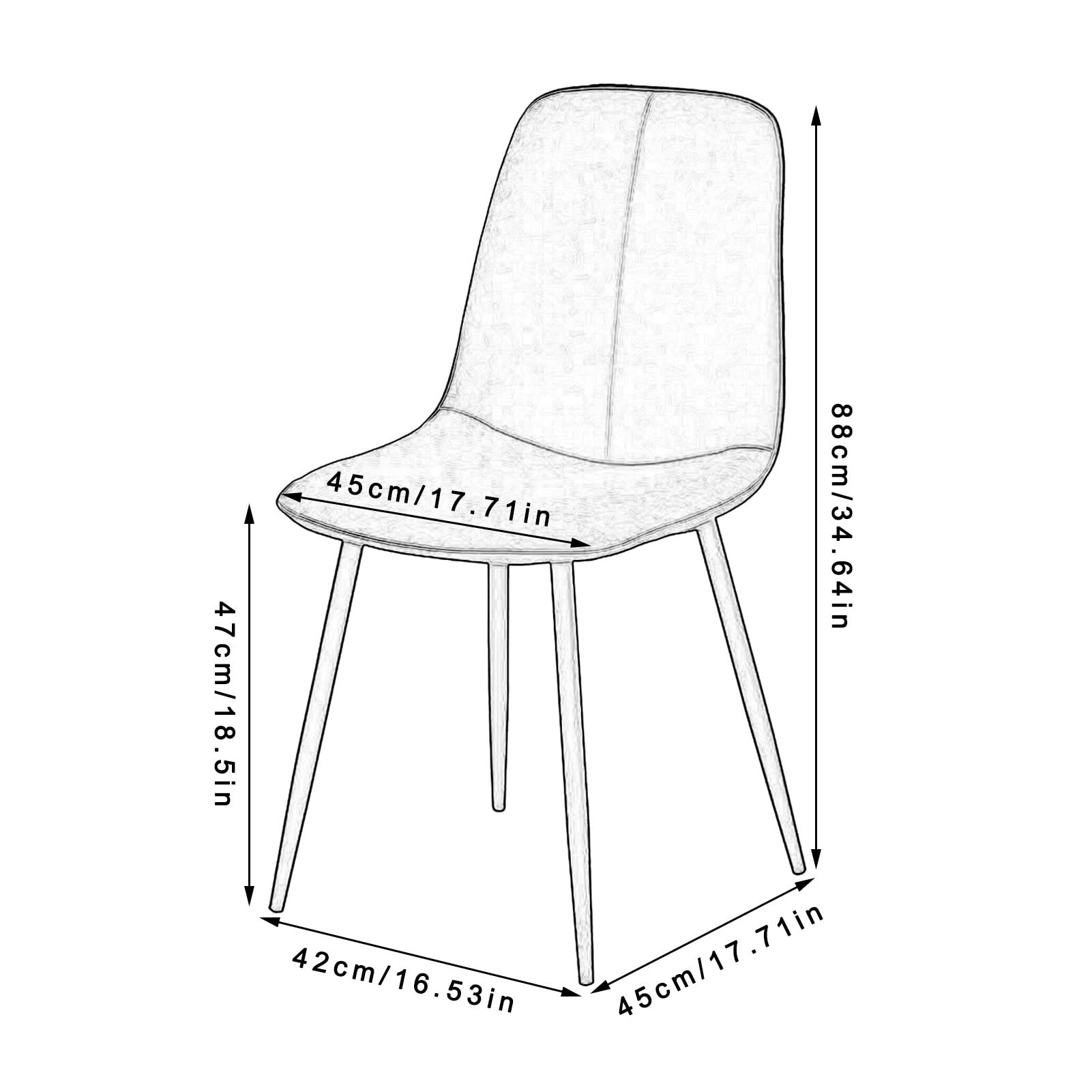 SJIALEN Modern Kitchen Dining Chair Set of 2, Lounge Chair Black Legs Counter Chair Technology Cloth Backrest Chair Kitchen Chair (Color : Dark Gray, Size : 42x45x88cm)