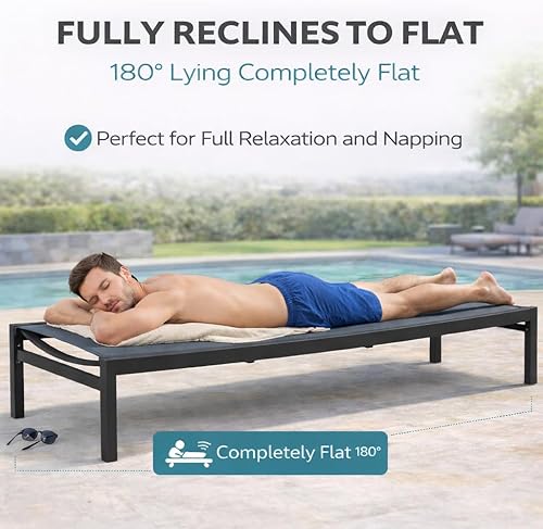 Miniatura 7 de Kozyard Chaise Lounge al aire libre, juego de 2 tumbonas de aluminio para exteriores, tumbonas planas para piscinas, patio y descanso al aire libre