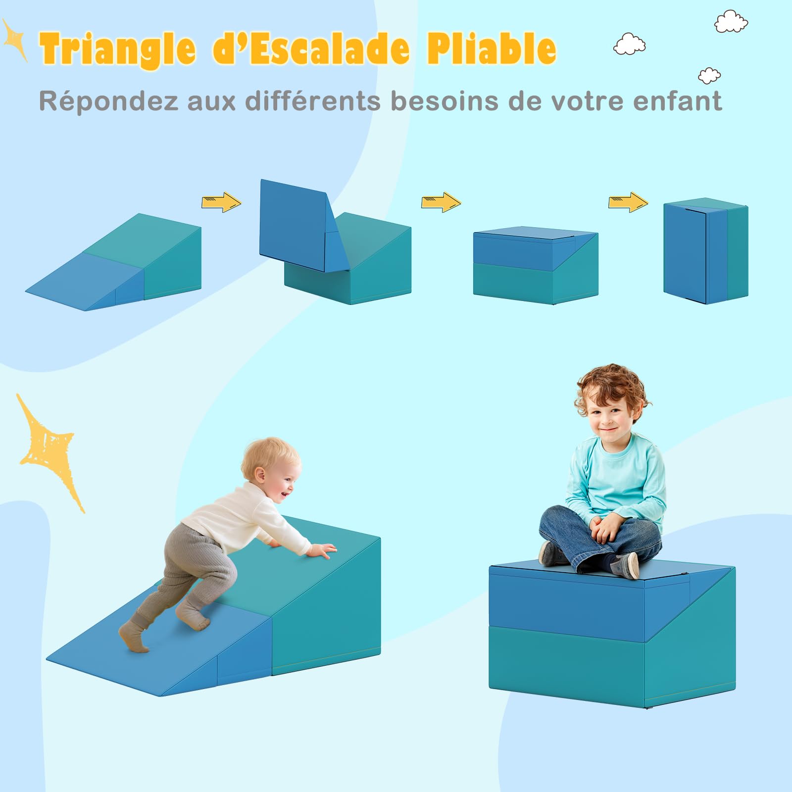 COSTWAY 7 PCS Module Motricité Bébé avec Toboggan & Escalier, Parcours Motricité Bébé en Mousse avec Housse en PU & Bandes Agrippantes, Jouets Éducatifs pour Enfants d'Âge Préscolaire (Rouge)