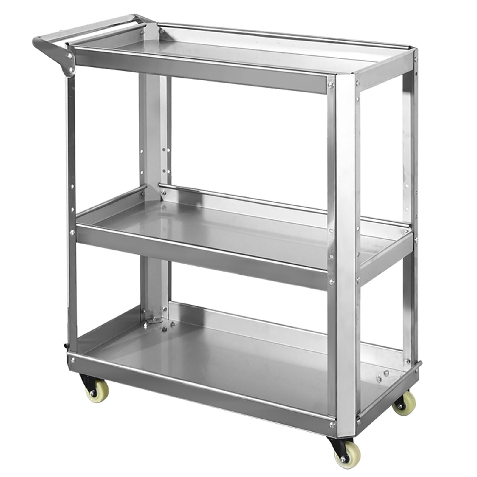 Carro utilitario de acero de 3 niveles con ruedas, blanco, 70 x 34 x 80 cm