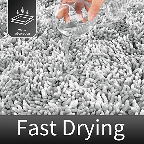 Yimobra Premium Bathroom Rug Non Slip Fluffy Bath Mat, Incredibly Soft Comfortable, Extra Thick, Water Absorbent, Shaggy Floor Mats, 31.5 X 19.8 Inches, Light Gray #TOP2