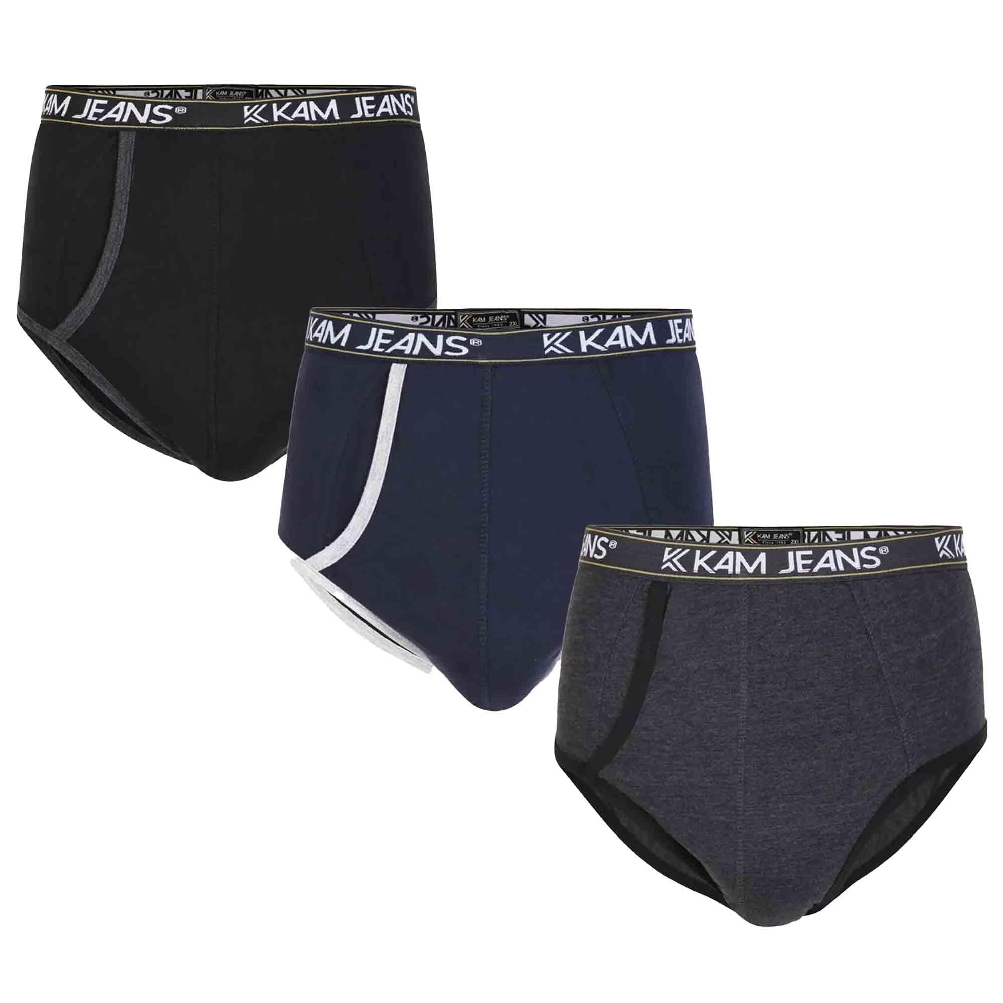 KamMens Big Size Jersey Cotton 3 Pack Underwear Briefs (806), Black/Navy/Grey, XXL