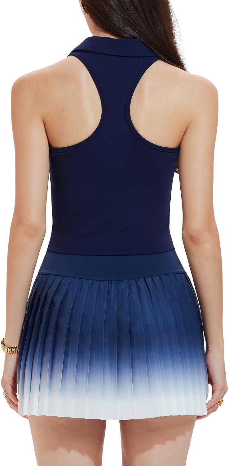 Tennis Skirt Set for Women Two Piece Golf Pickleball Outfits Double Ruffle Pleated Athletic Skirts Sets with Pockets - Image 2